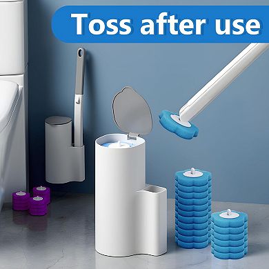 2 Pack Disposable Toilet Brush Set with 48 Refills Extended Handle Bathroom Cleaning System