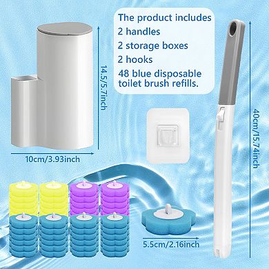 2 Pack Disposable Toilet Brush Set with 48 Refills Extended Handle Bathroom Cleaning System