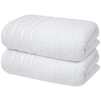 Luxury Bath Towels Set of 2 White Cotton Super Absorbent Soft Quick Dry