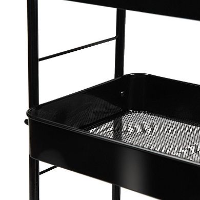 3 Tier Rolling Utility Cart With Wheels Hooks Metal Storage Organizer Black