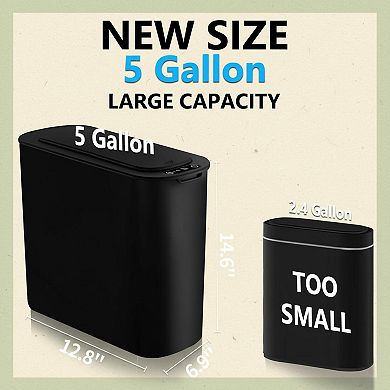 5 Gallon Motion Sensor Bathroom Trash Can Automatic Touchless Plastic Waste Basket Slim Large