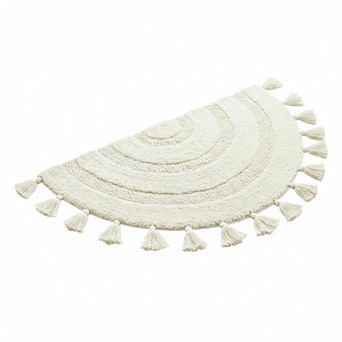 Half Circle Boho Bath Rug Hand Woven Cotton Tassels Non Slip Absorbent Machine Washable