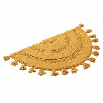 Half Circle Boho Bath Rug Hand Woven Cotton Tassels Non Slip Absorbent Machine Washable
