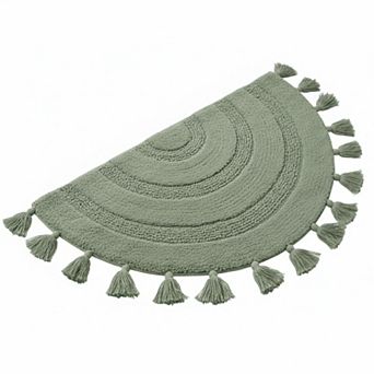 Half Circle Boho Bath Rug Hand Woven Cotton Tassels Non Slip Absorbent Machine Washable