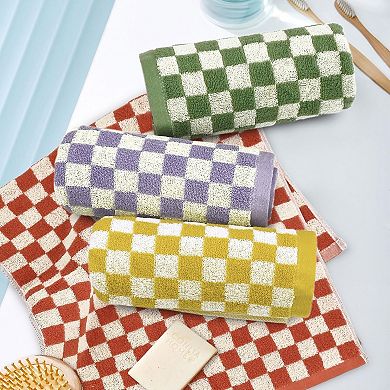 Hand Towels Cotton Checkered 4 Pack Absorbent Quick Dry Multipurpose 13x29 Inch