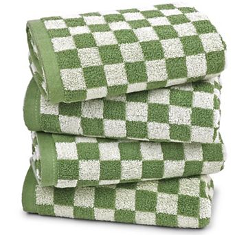 Hand Towels Cotton Checkered 4 Pack Absorbent Quick Dry Multipurpose 13x29 Inch