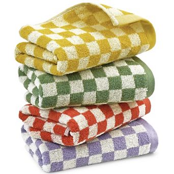 Hand Towels Cotton Checkered 4 Pack Absorbent Quick Dry Multipurpose 13x29 Inch