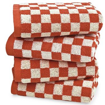 Hand Towels Cotton Checkered 4 Pack Absorbent Quick Dry Multipurpose 13x29 Inch