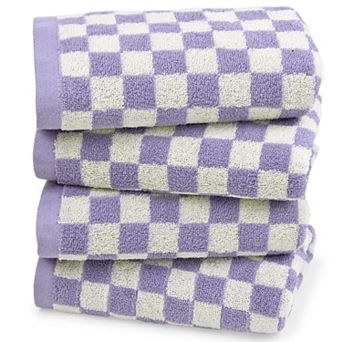 Hand Towels Cotton Checkered 4 Pack Absorbent Quick Dry Multipurpose 13x29 Inch