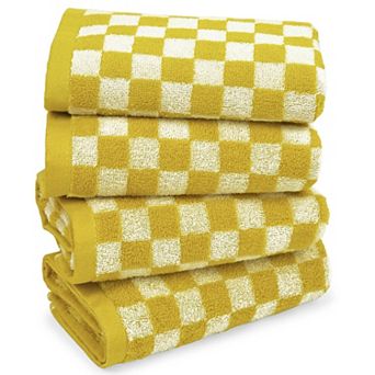Hand Towels Cotton Checkered 4 Pack Absorbent Quick Dry Multipurpose 13x29 Inch