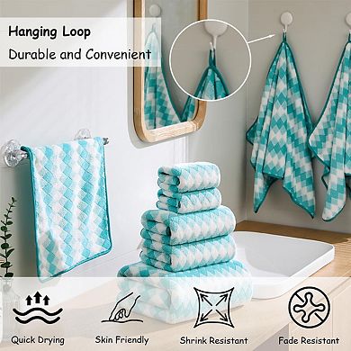 12 Piece Towel Set Soft Microfiber Hanging Loop Absorbent Quick Dry