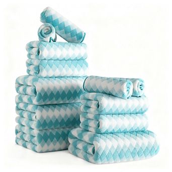 12 pc Towel Set Soft Microfiber Hanging Loop Absorbent Quick Dry