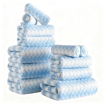 12 pc Towel Set Soft Microfiber Hanging Loop Absorbent Quick Dry