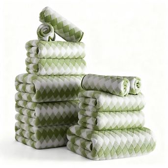 12 pc Towel Set Soft Microfiber Hanging Loop Absorbent Quick Dry