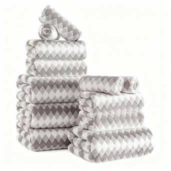12 pc Towel Set Soft Microfiber Hanging Loop Absorbent Quick Dry