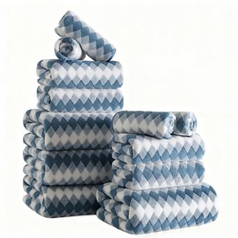 12 pc Towel Set Soft Microfiber Hanging Loop Absorbent Quick Dry