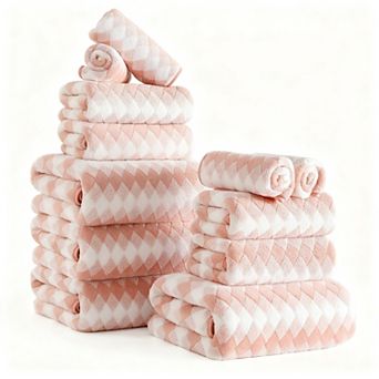 12 pc Towel Set Soft Microfiber Hanging Loop Absorbent Quick Dry