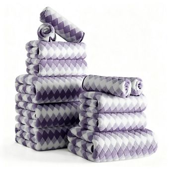 12 pc Towel Set Soft Microfiber Hanging Loop Absorbent Quick Dry