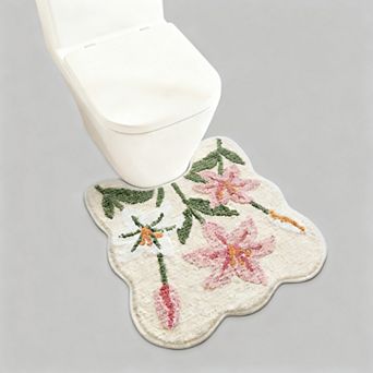 Lily Flower U-Shaped Toilet Mat Wave Edge Soft Absorbent