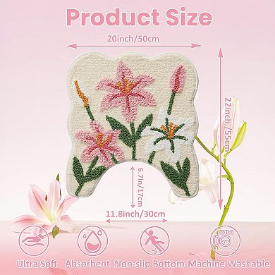 Lily Flower U-Shaped Toilet Mat Wave Edge Soft Absorbent