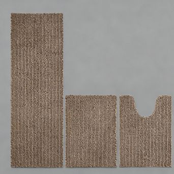 Dark Beige Chenille Bath Rug Set 3 pc Non Slip Absorbent