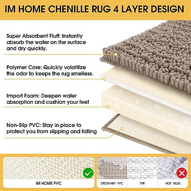 Dark Beige Chenille Bath Rug Set 3 Pieces Non Slip Absorbent