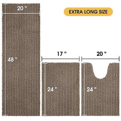 Dark Beige Chenille Bath Rug Set 3 Pieces Non Slip Absorbent