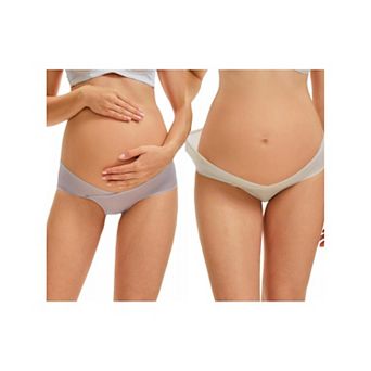 2 Packs Women's Maternity Underwear Ice Silk V-Shaped Belly Support Low Rise Seamless Briefs