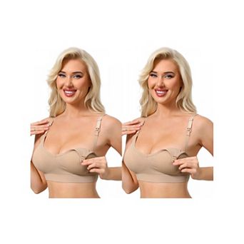 2 Packs Nursing Bras for Women Breastfeeding Wireless Pregnancy V Neck Adjustable Straps Bra