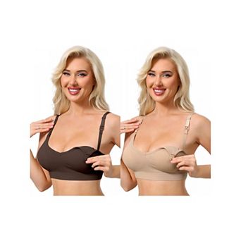 2 Packs Nursing Bras for Women Breastfeeding Wireless Pregnancy V Neck Adjustable Straps Bra