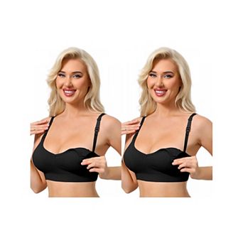 2 Packs Nursing Bras for Women Breastfeeding Wireless Pregnancy V Neck Adjustable Straps Bra