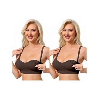 2 Packs Nursing Bras for Women Breastfeeding Wireless Pregnancy V Neck Adjustable Straps Bra