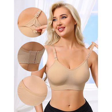 2 Packs Women's Full Coverage Adjustable Buckled Straps Nursing Bra V-Neck Wireless Bralettes