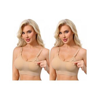 2 Packs Women's Full Coverage Adjustable Buckled Straps Nursing Bra V-Neck Wireless Bralettes