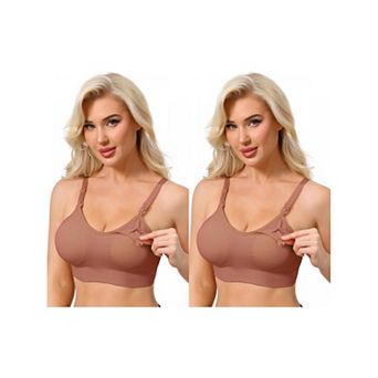 2 Packs Women's Full Coverage Adjustable Buckled Straps Nursing Bra V-Neck Wireless Bralettes