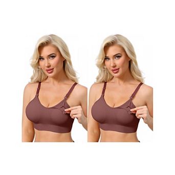 2 Packs Women's Full Coverage Adjustable Buckled Straps Nursing Bra V-Neck Wireless Bralettes