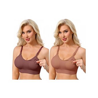 2 Packs Women's Full Coverage Adjustable Buckled Straps Nursing Bra V-Neck Wireless Bralettes