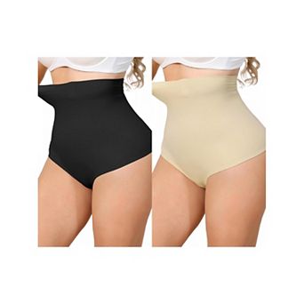 2 Packs Women's High Waisted Tummy Control Girdle Body Shaper Thong Panty Under Dress Shapewear