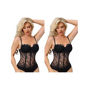 2 Packs Women's Lace Bustier Corset Tops Floral Camisole Top Underwired Adjustable Spaghetti Straps