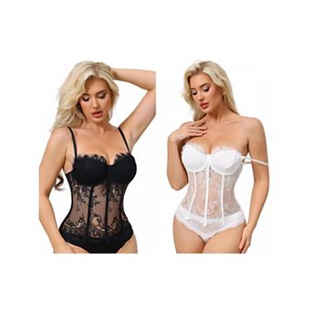 2 Packs Women's Lace Bustier Corset Tops Floral Camisole Top Underwired Adjustable Spaghetti Straps