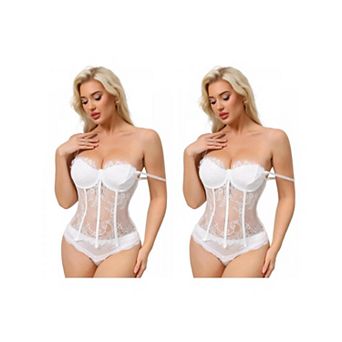 2 Packs Women's Lace Bustier Corset Tops Floral Camisole Top Underwired Adjustable Spaghetti Straps