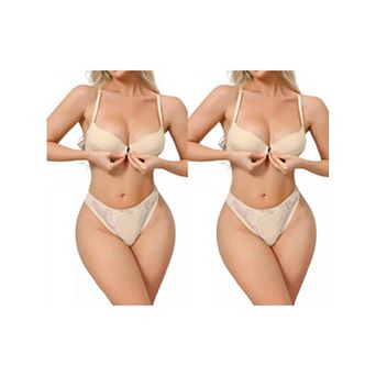2 Packs 2 pc for Women Lace Lingerie Sets Front Closure Underwire Bra and Low Waisted Briefs Set