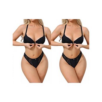 2 Packs 2 pc for Women Lace Lingerie Sets Front Closure Underwire Bra and Low Waisted Briefs Set