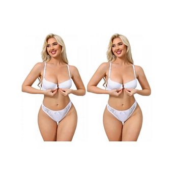 2 Packs 2 pc for Women Lace Lingerie Sets Front Closure Underwire Bra and Low Waisted Briefs Set