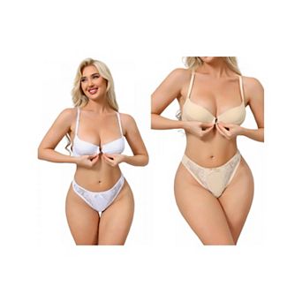 2 Packs 2 pc for Women Lace Lingerie Sets Front Closure Underwire Bra and Low Waisted Briefs Set