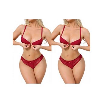 2 Packs 2 pc for Women Lace Lingerie Sets Front Closure Underwire Bra and Low Waisted Briefs Set