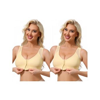 2 Packs Women's Front Closure Sports Bras Wireless Adjustable Straps Bralette Fixed Cup FullCoverage