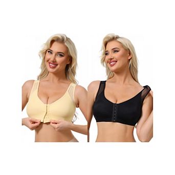 2 Packs Women's Front Closure Sports Bras Wireless Adjustable Straps Bralette Fixed Cup FullCoverage