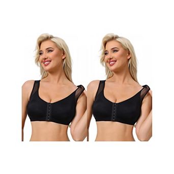 2 Packs Women's Front Closure Sports Bras Wireless Adjustable Straps Bralette Fixed Cup FullCoverage