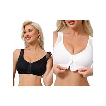 2 Packs Women's Front Closure Sports Bras Wireless Adjustable Straps Bralette Fixed Cup FullCoverage